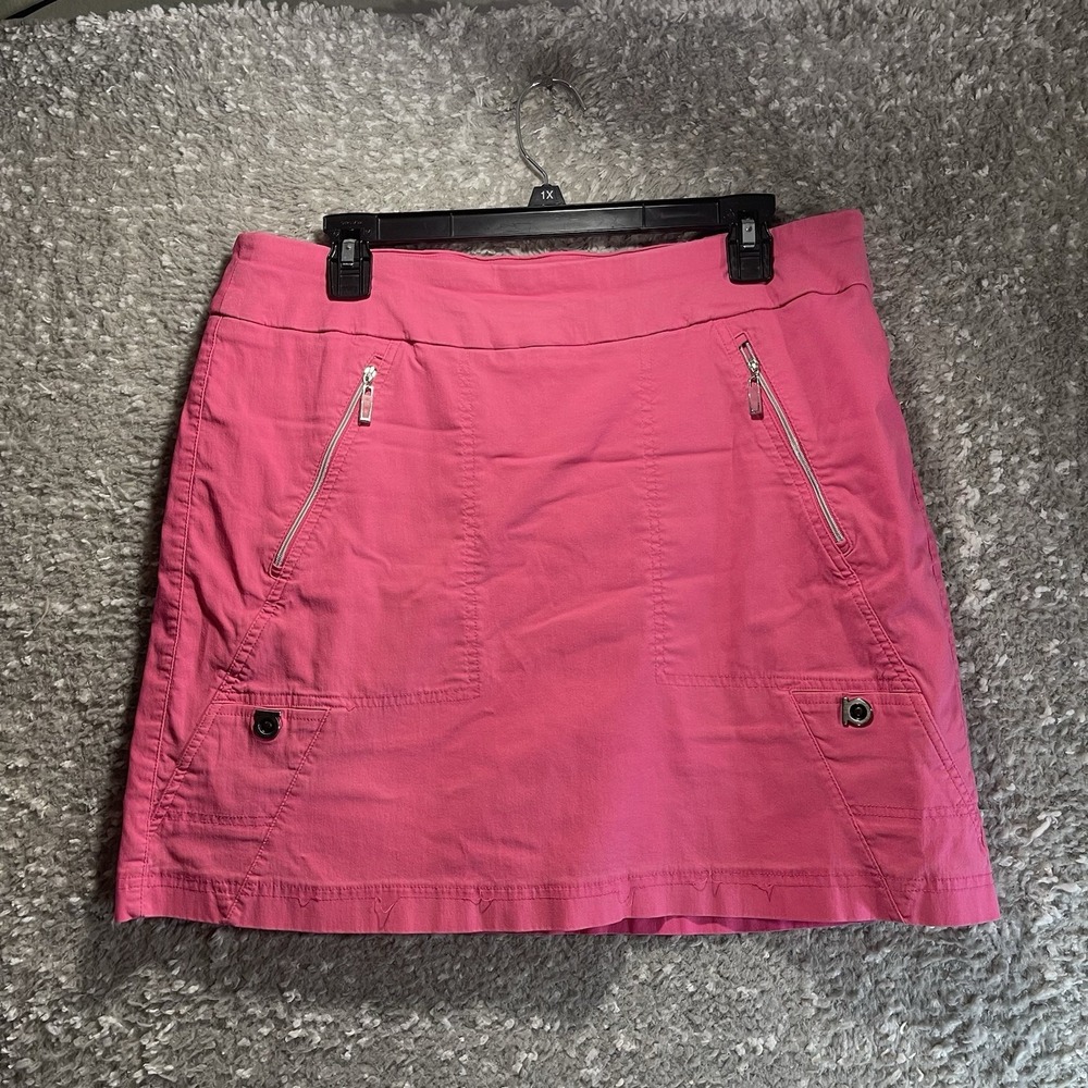 Jamie Sadock Pink Pull On Skort Skirt Size 14 Colorful Preppy Zip Pockets READ